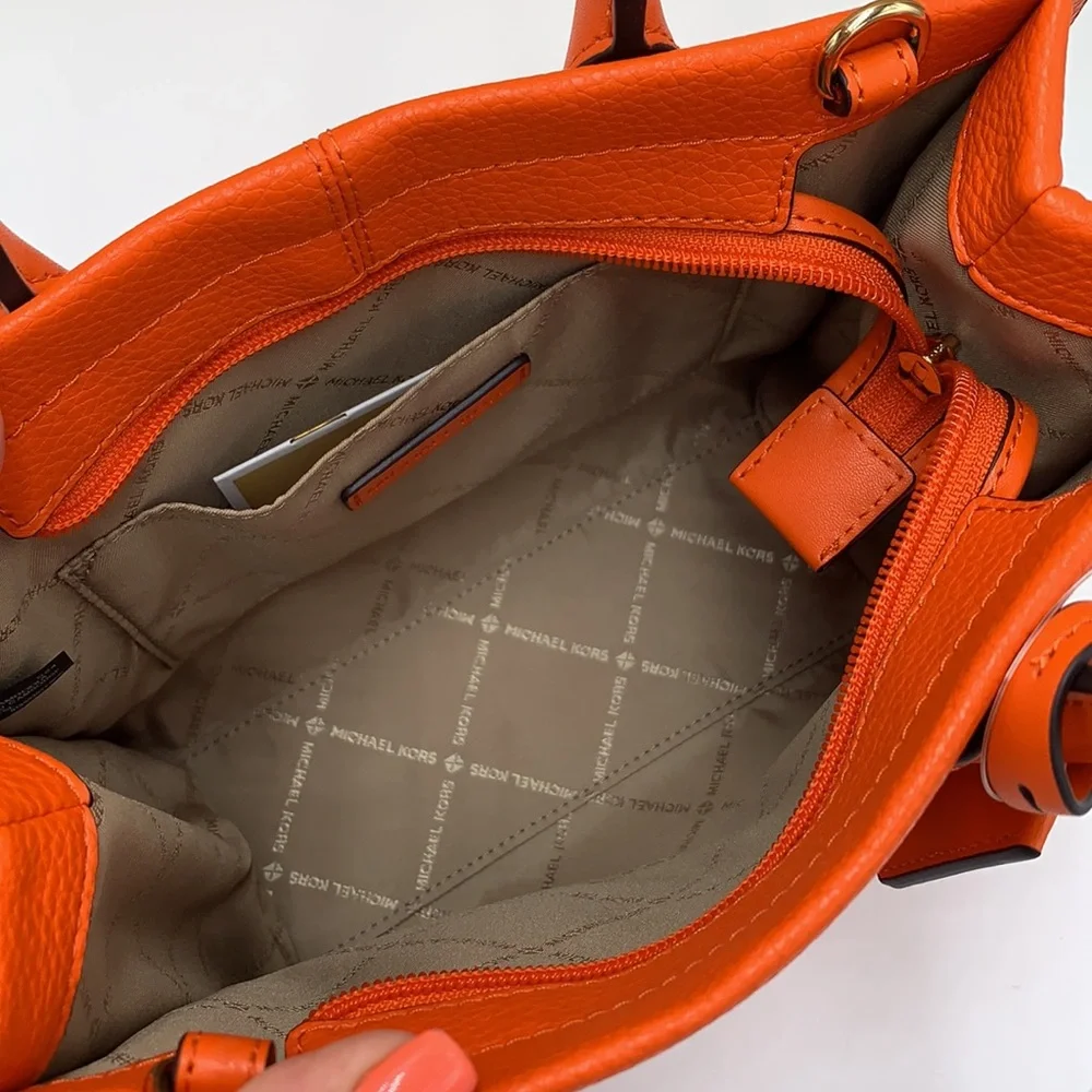 Michael Kors Mirella Small Pebbled Leather Crossbody Top Zip XBODY Bag Poppy NWT - Picture 12 of 16